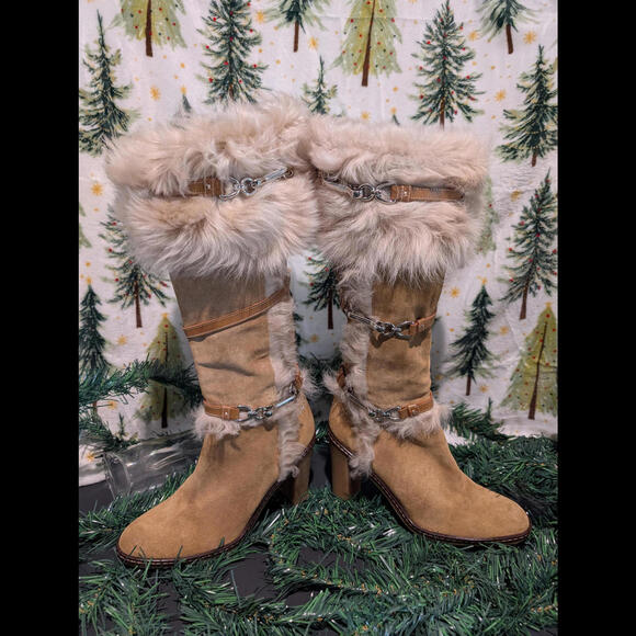 COACH JESSICA FUR/SUEDE TALL BOOTS - Picture 1 of 7